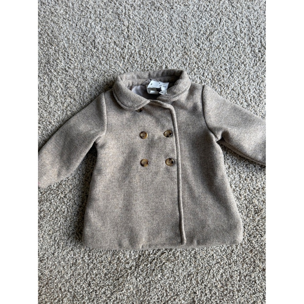 H&M Baby‎ girl Pea Coat Wool Blend Double Breasted Jacket Beige 9 months NEW